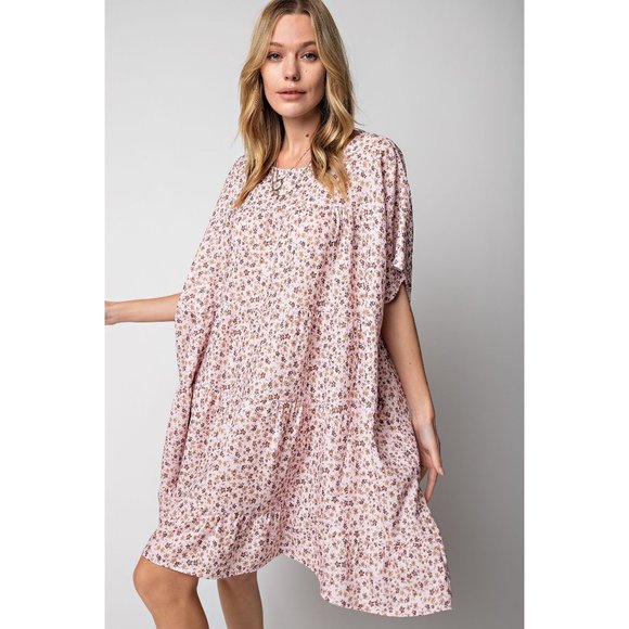 easel Dresses & Skirts - Easel Plus Blush Brown Poly Crepe Oversized Tiereed Dress